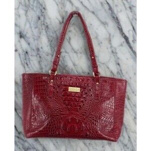Brahmin Medium Asher Red Tote Melbourne Croc Leather Zip Tote with Dust Cover